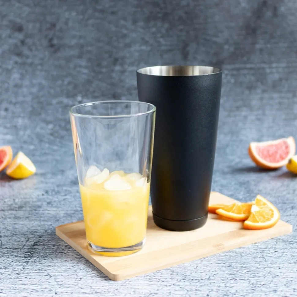 Shaker do drinków bostoński czarny, kubek ze stali nierdzewnej i szklanica 840 i 470 ml