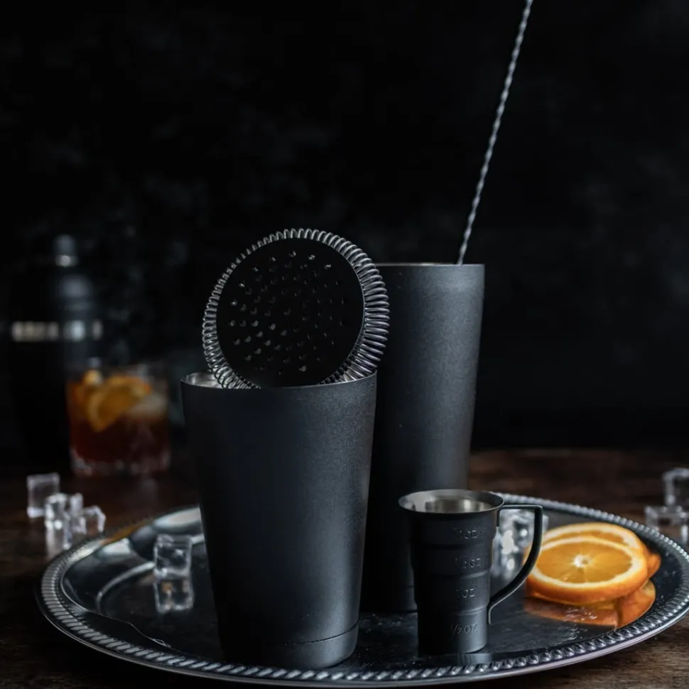 Shaker do drinków TIN TIN czarny, kubek i szklanica ze stali nierdzewnej 840 i 600 ml
