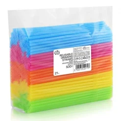 Słomki do picia łamane wielorazowe mix kolorów 500 szt 5x210 mm