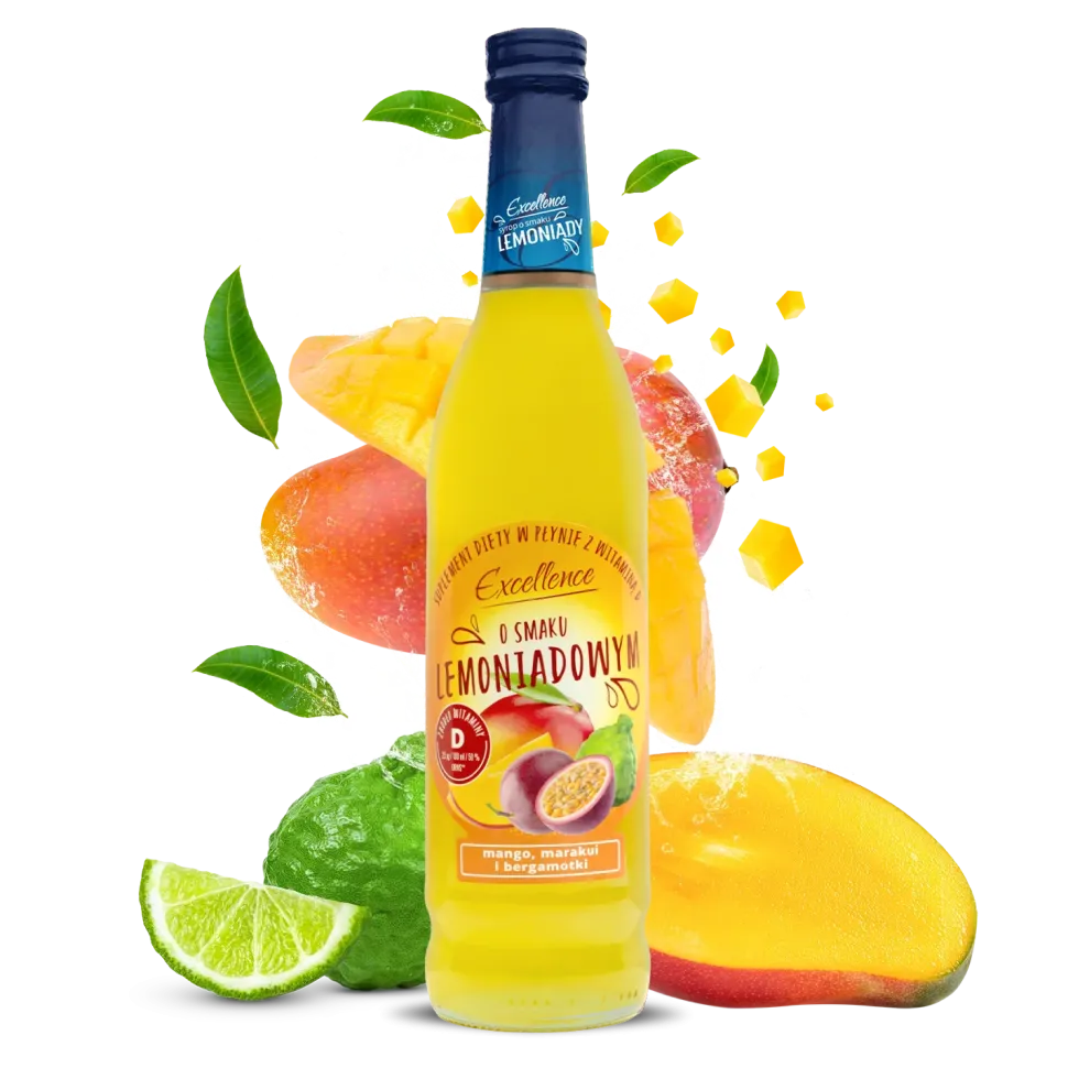 Syrop o smaku LEMONIADA MANGO MARAKUJA BERGAMOTKA 430 ml z WITAMINĄ D