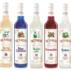 Zestaw 5 syropów Blue Curacao, Grenadina, Cukrowy, Kokos, Mojito Mint 490 ml x 5