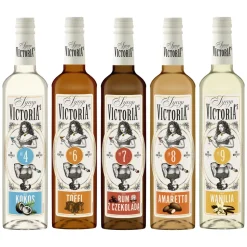 Zestaw 5 syropów do kawy Waniliowy, Czekoladowy z rumem, Kokos, Toffi, Amaretto 490ml x 5